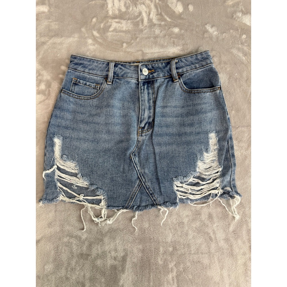 Pacsun Denim Mini Skirt Distressed Ripped Light Wash‎ Cotton Blend Women's